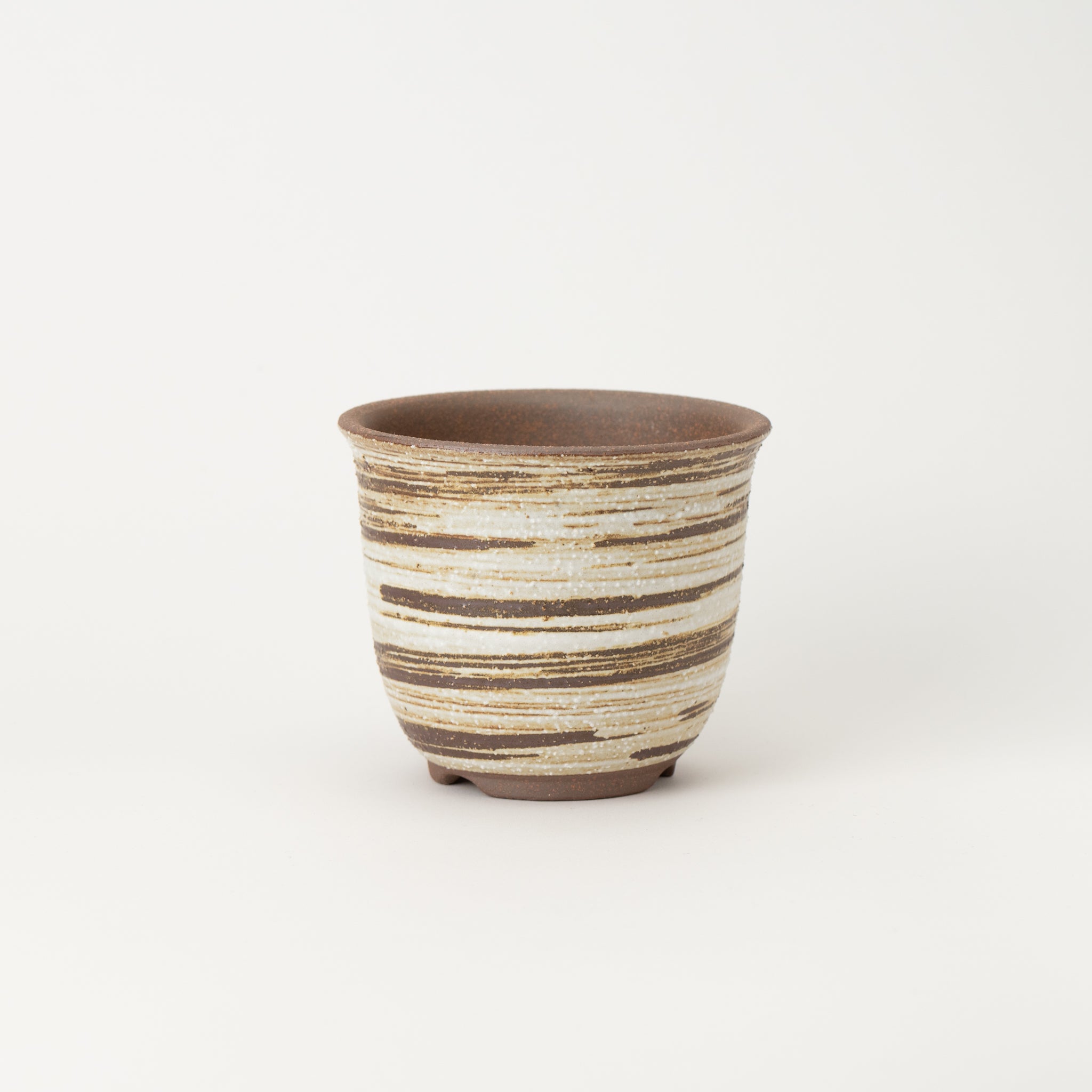 Naginowa Brush Marks Deep rounded BANKO Ware Japanese Bonsai Pot 4.7in.