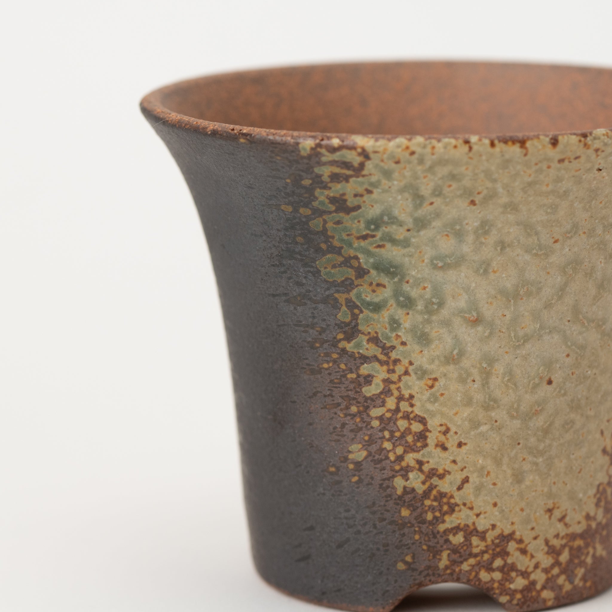 Naginowa Yubuki Warped BANKO Ware Japanese Bonsai Pot 4.3 in.