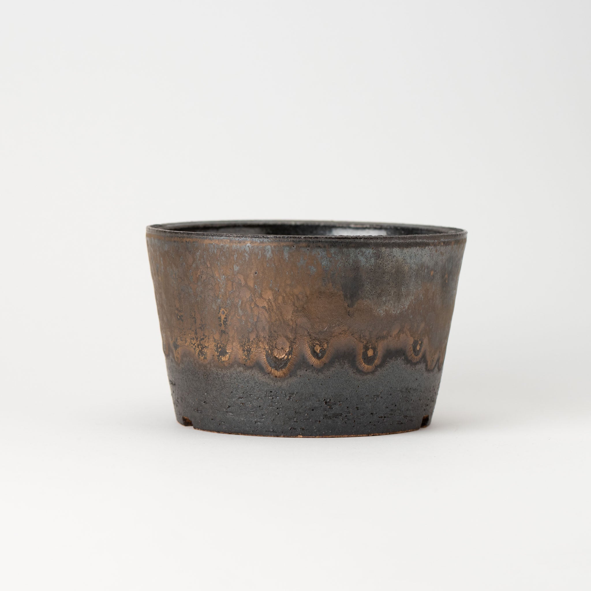 Naginowa Shigaraki Ware Gold Rust Slanted Japanese Bonsai Pot