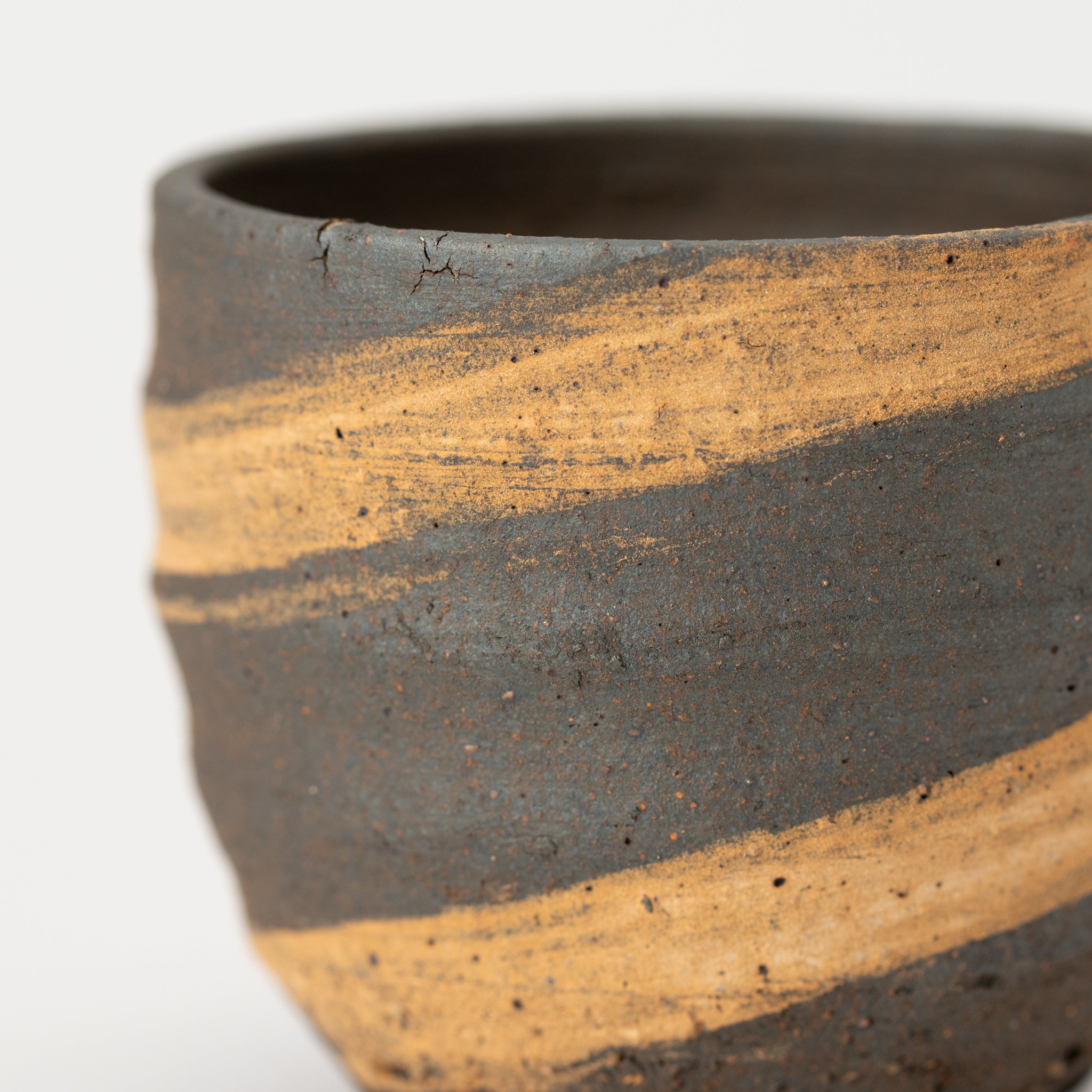 Naginowa Shigaraki Ware Brush Marks Round Japanese Bonsai Pot 3.1 in.