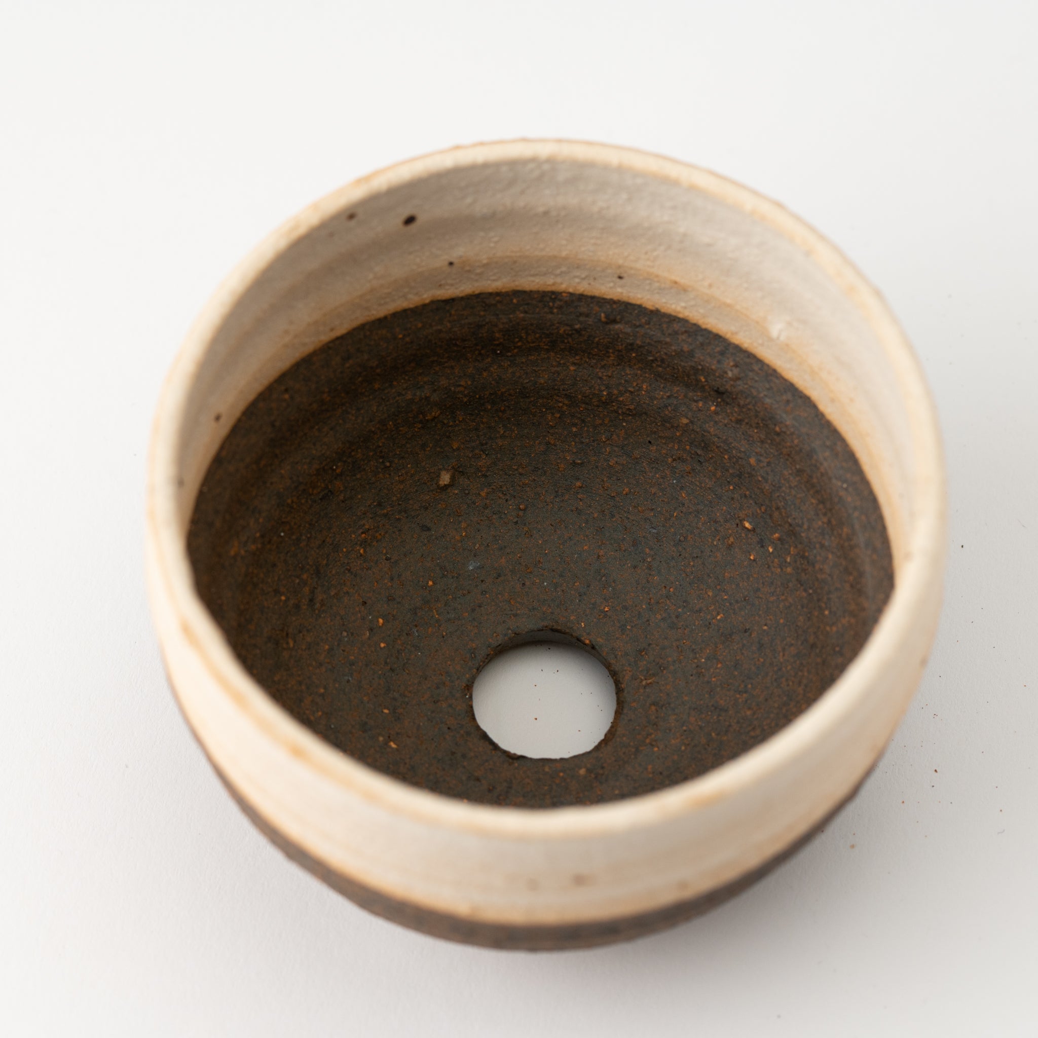 Naginowa Shigaraki Ware Double Layer Round Japanese Bonsai Pot 3.1 in.