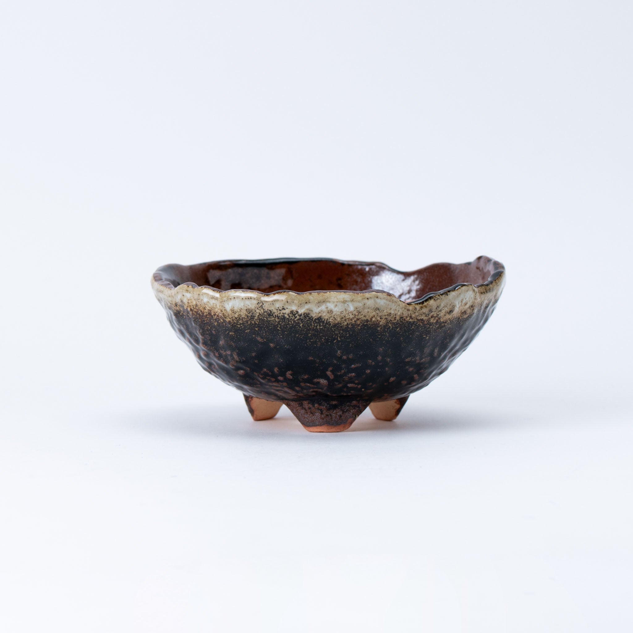 Naginowa Black Two-layer 3 legs BANKO Ware Japanese Bonsai Pot 6.3in.