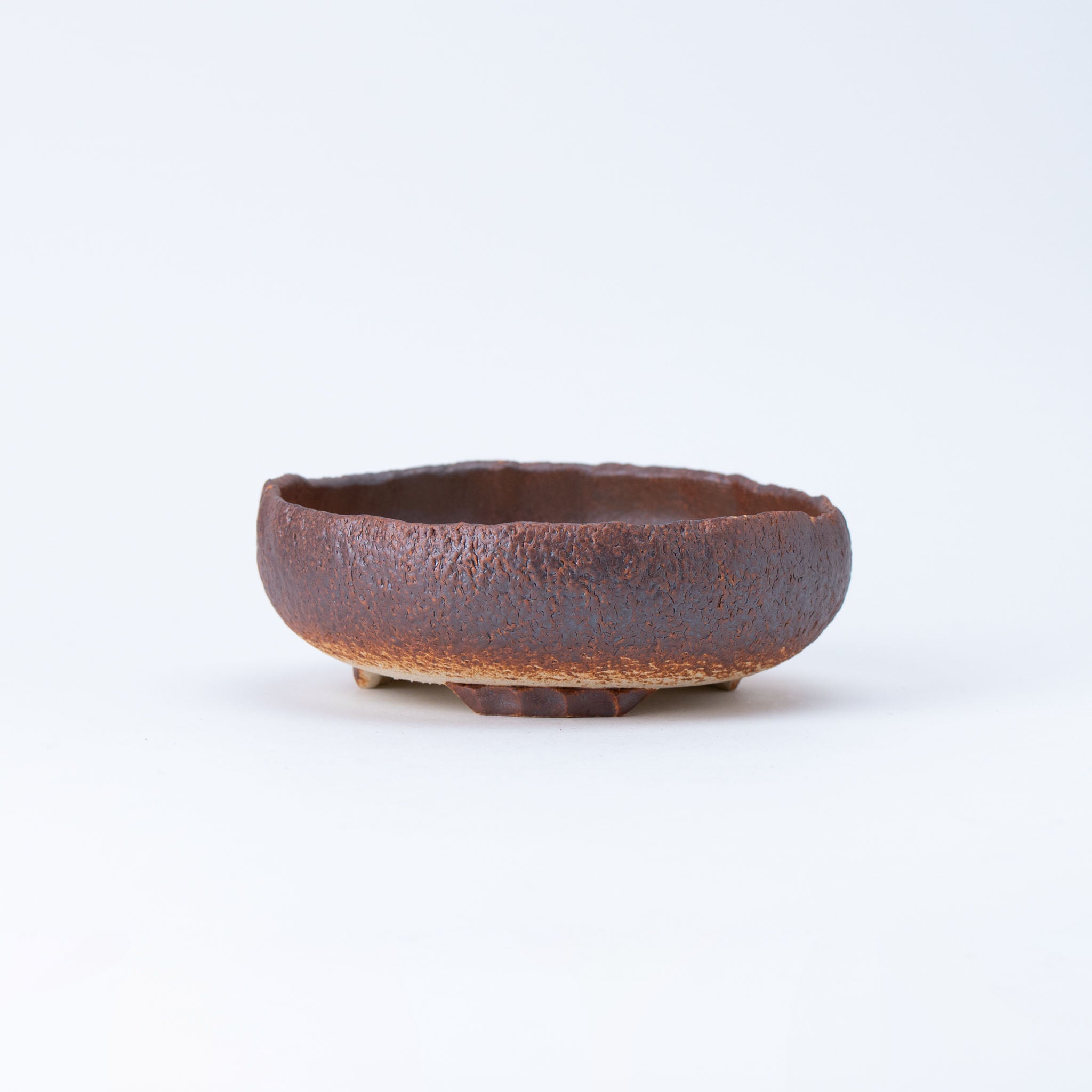 Naginowa Brown sround shape BANKO Ware Japanese Bonsai Pot 6.1 in.
