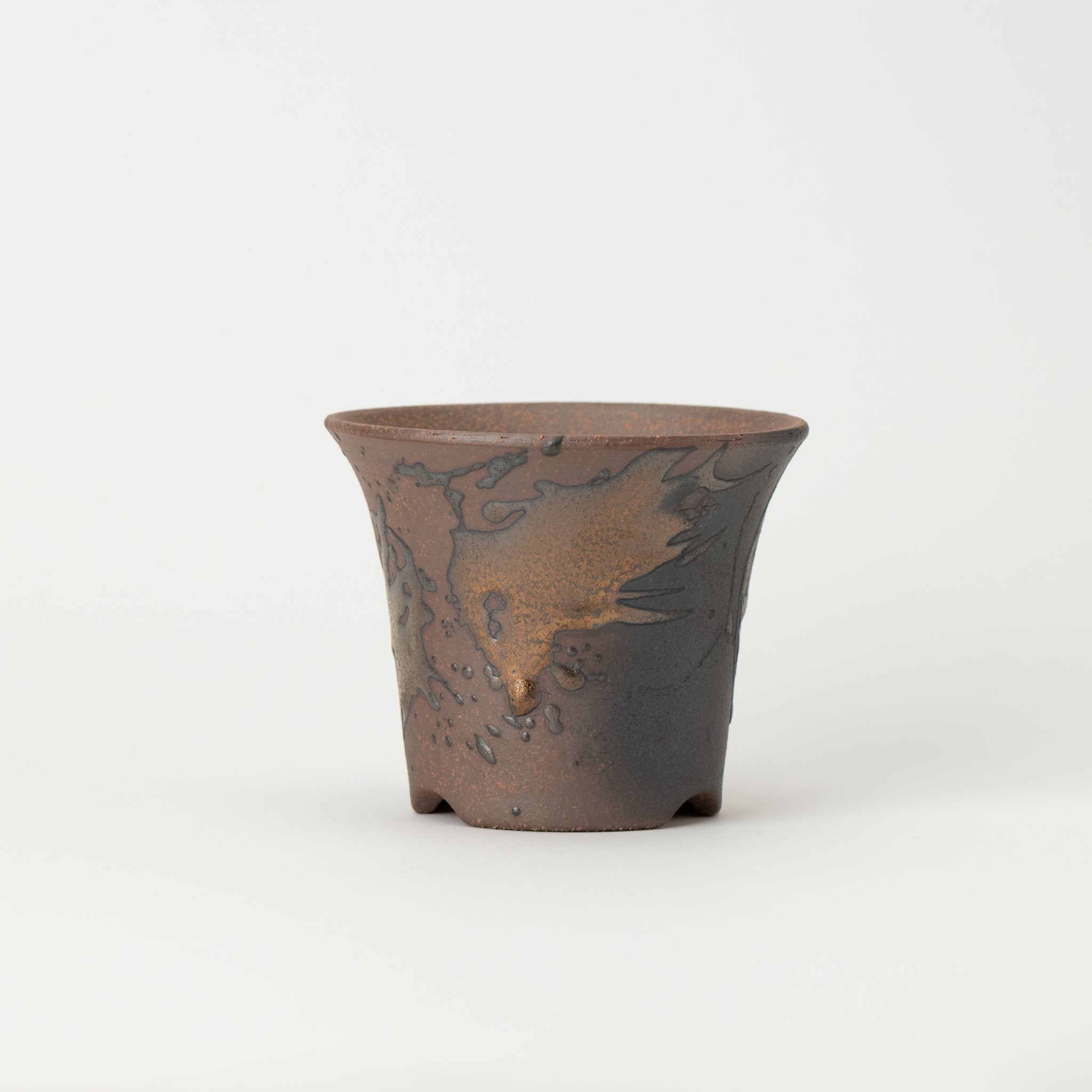 Naginowa Gold Paint Warped BANKO Ware Japanese Bonsai Pot 3.6in.