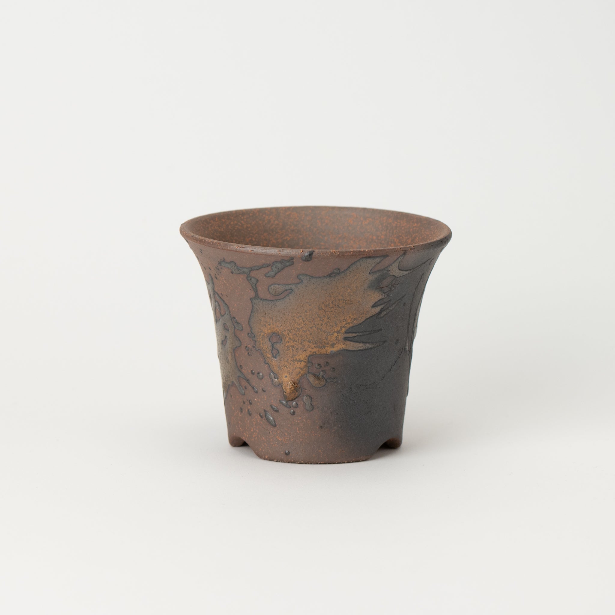 Naginowa Gold Paint Warped BANKO Ware Japanese Bonsai Pot 3.6in.