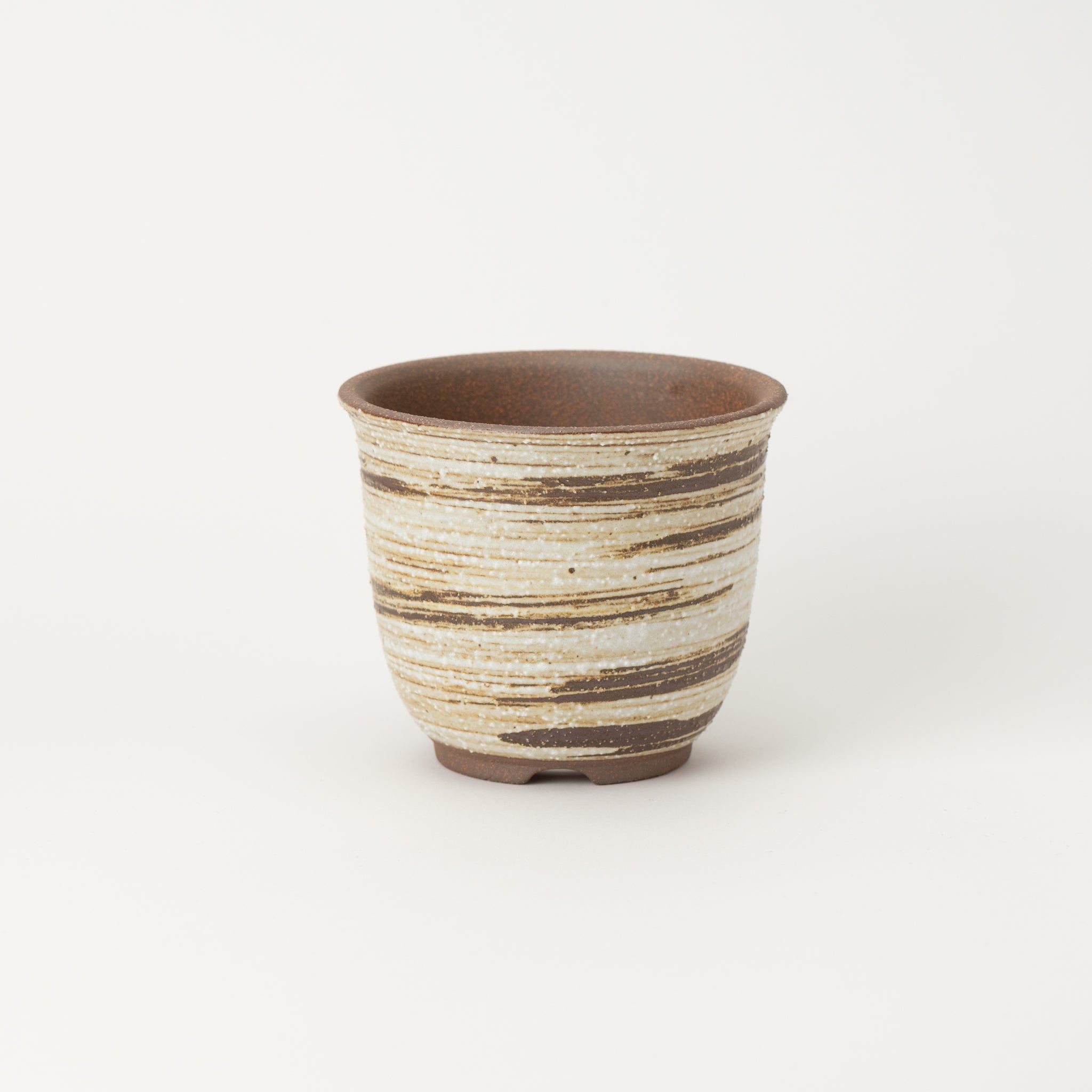Naginowa Brush Marks Deep rounded BANKO Ware Japanese Bonsai Pot 4.7in.