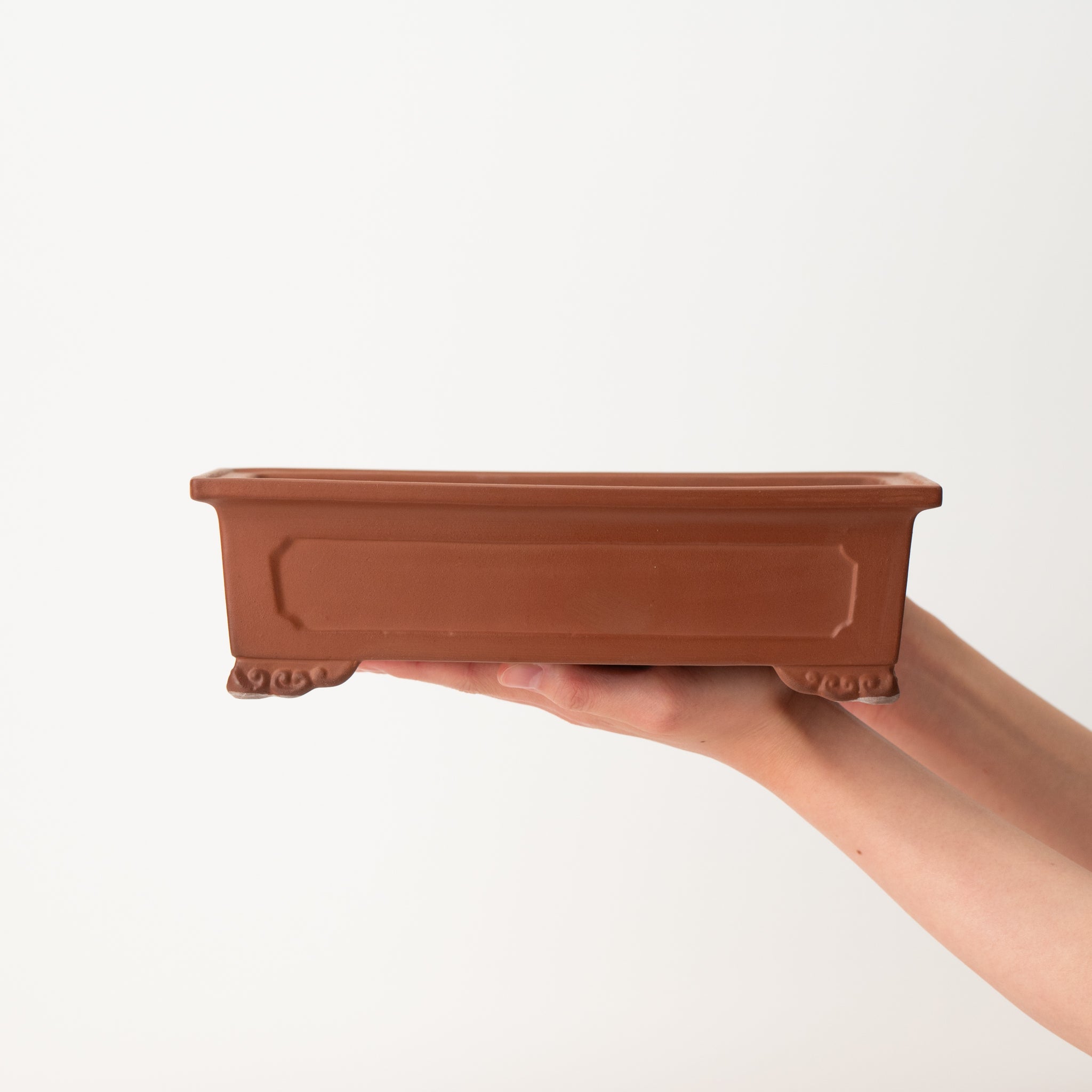 Tousen Tokoname Ware Rectangle Vermilion Japanese Bonsai Pot No.8.5