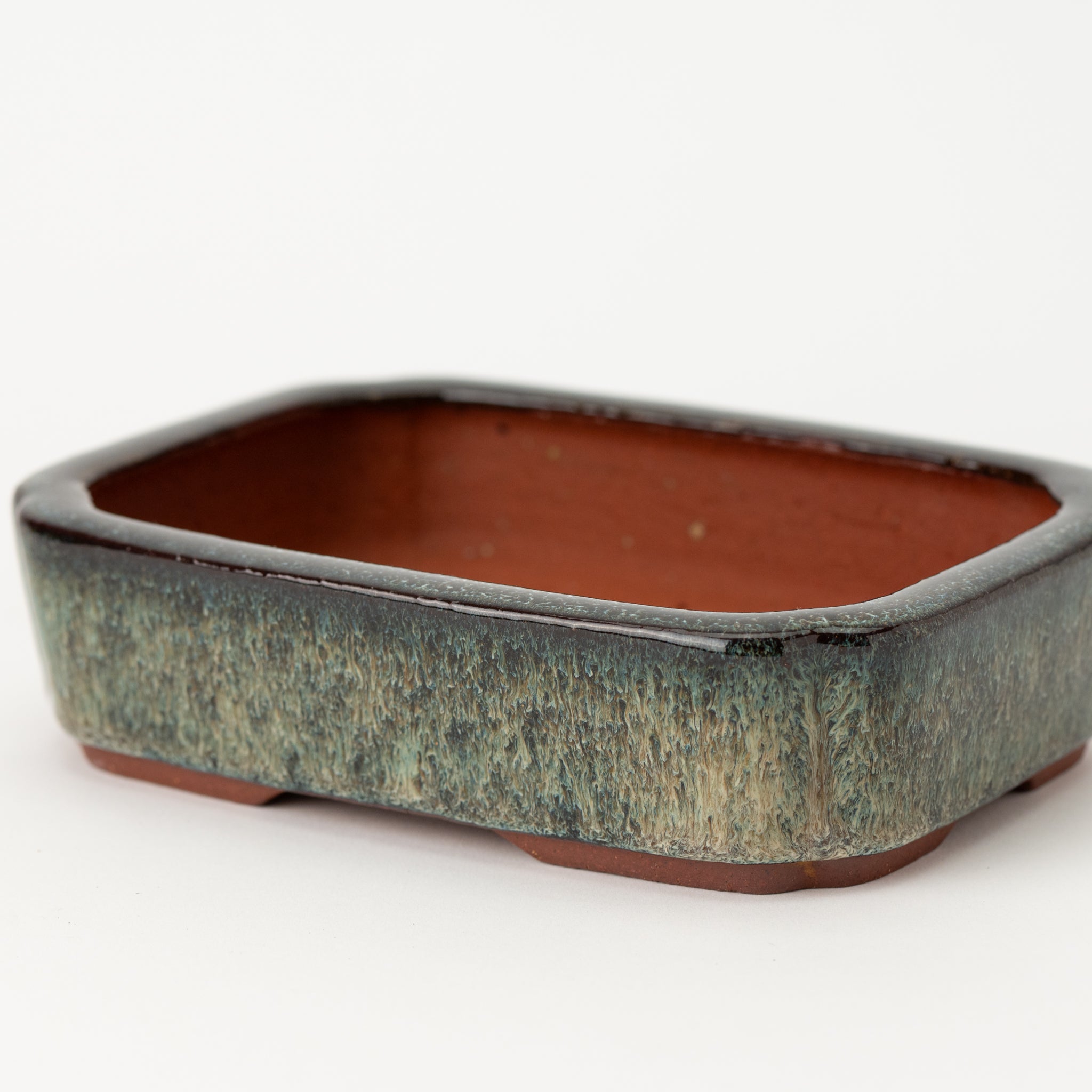 Eimei Tokoname Ware Long-sided Smeared Japanese Bonsai Pot 7.2 in.