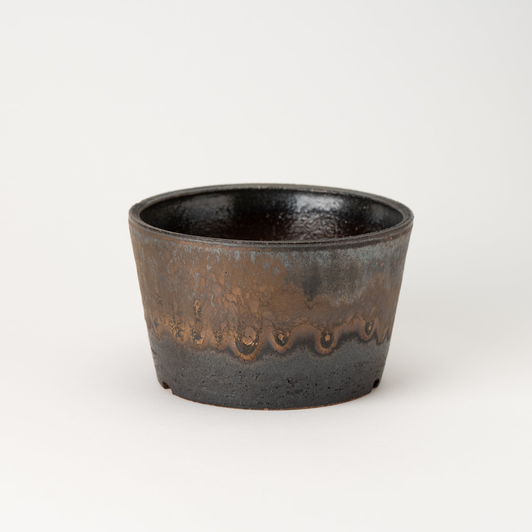 Naginowa Shigaraki Ware Gold Rust Slanted Japanese Bonsai Pot