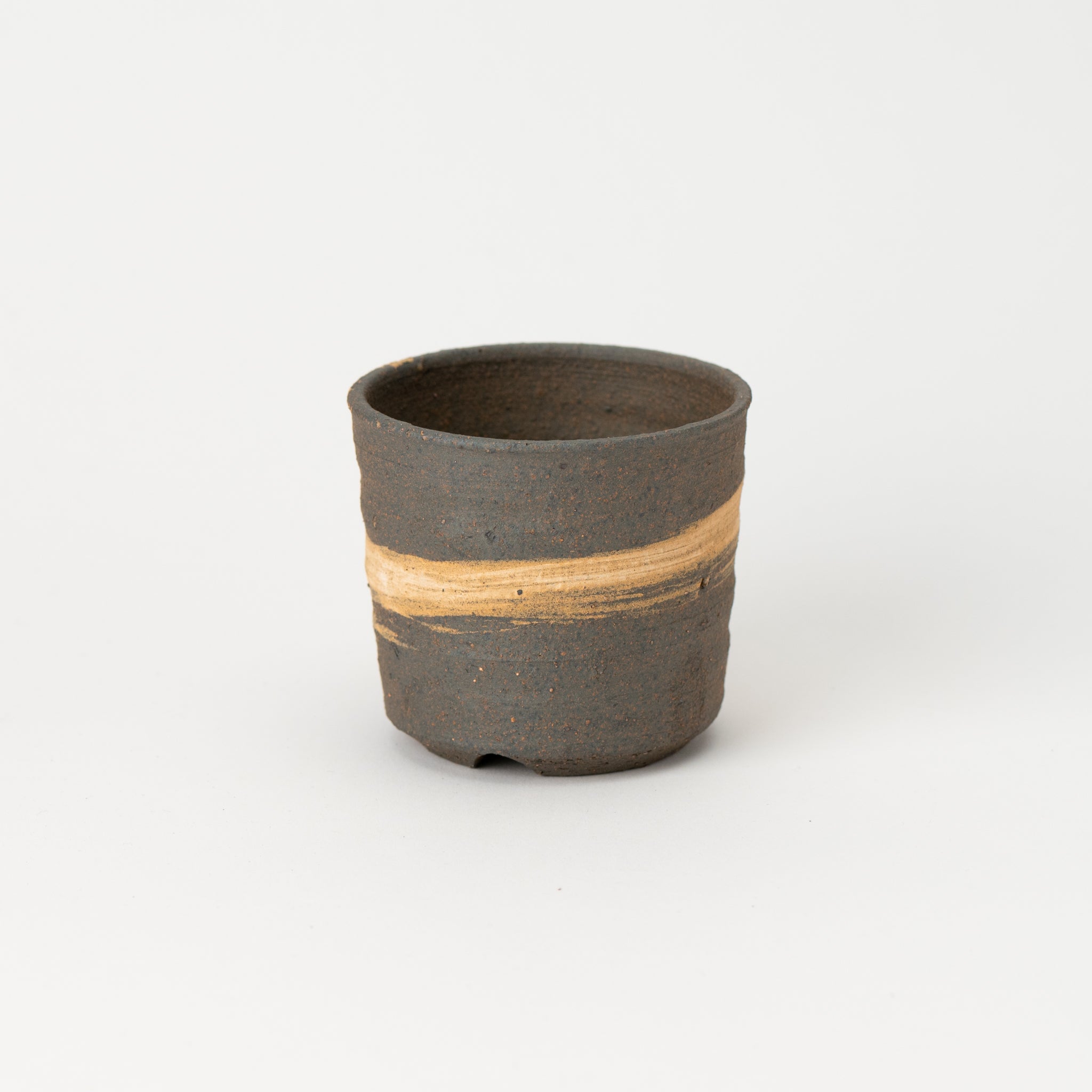 Naginowa Shigaraki Ware Brush Marks Cut Japanese Bonsai Pot 3.1 in.