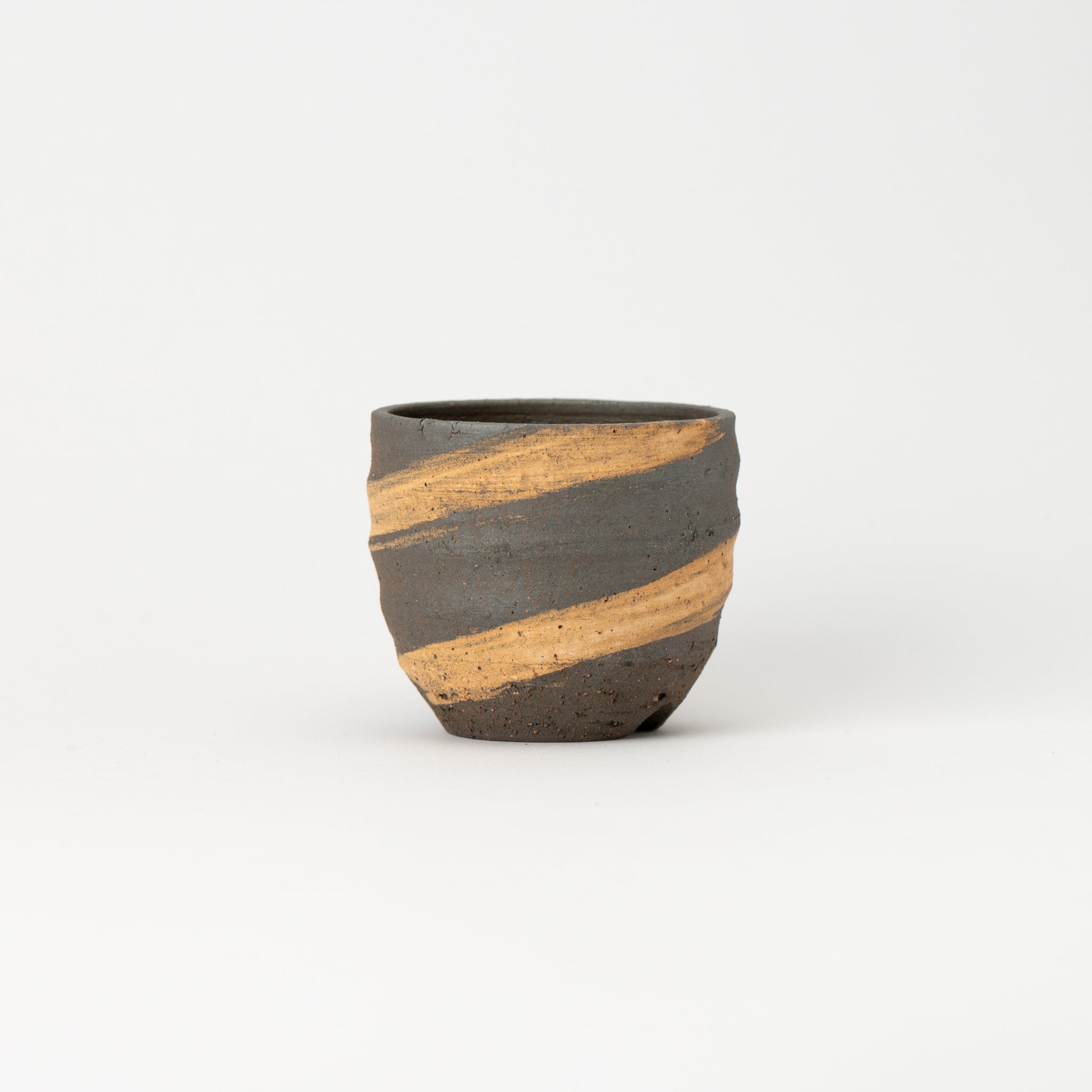 Naginowa Shigaraki Ware Brush Marks Round Japanese Bonsai Pot 3.1 in.