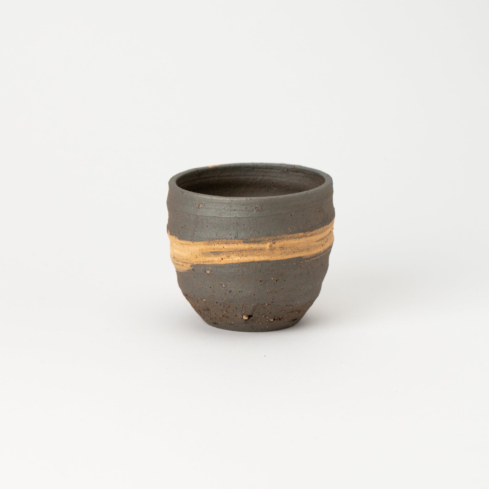 Naginowa Shigaraki Ware Brush Marks Round Japanese Bonsai Pot 3.1 in.