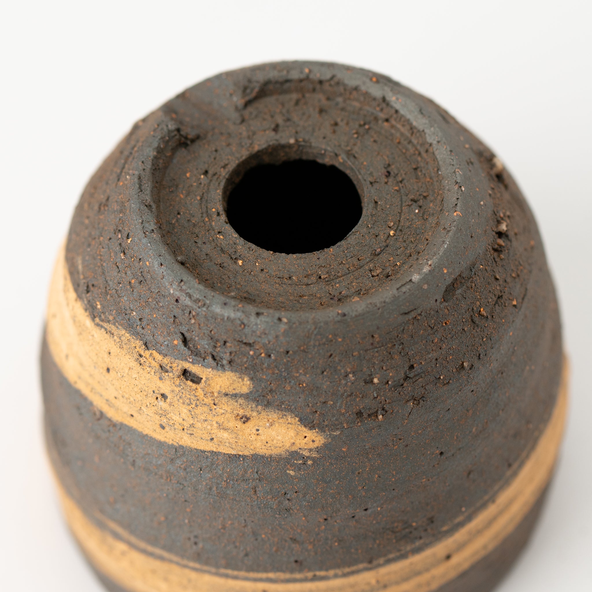 Naginowa Shigaraki Ware Brush Marks Round Japanese Bonsai Pot 3.1 in.