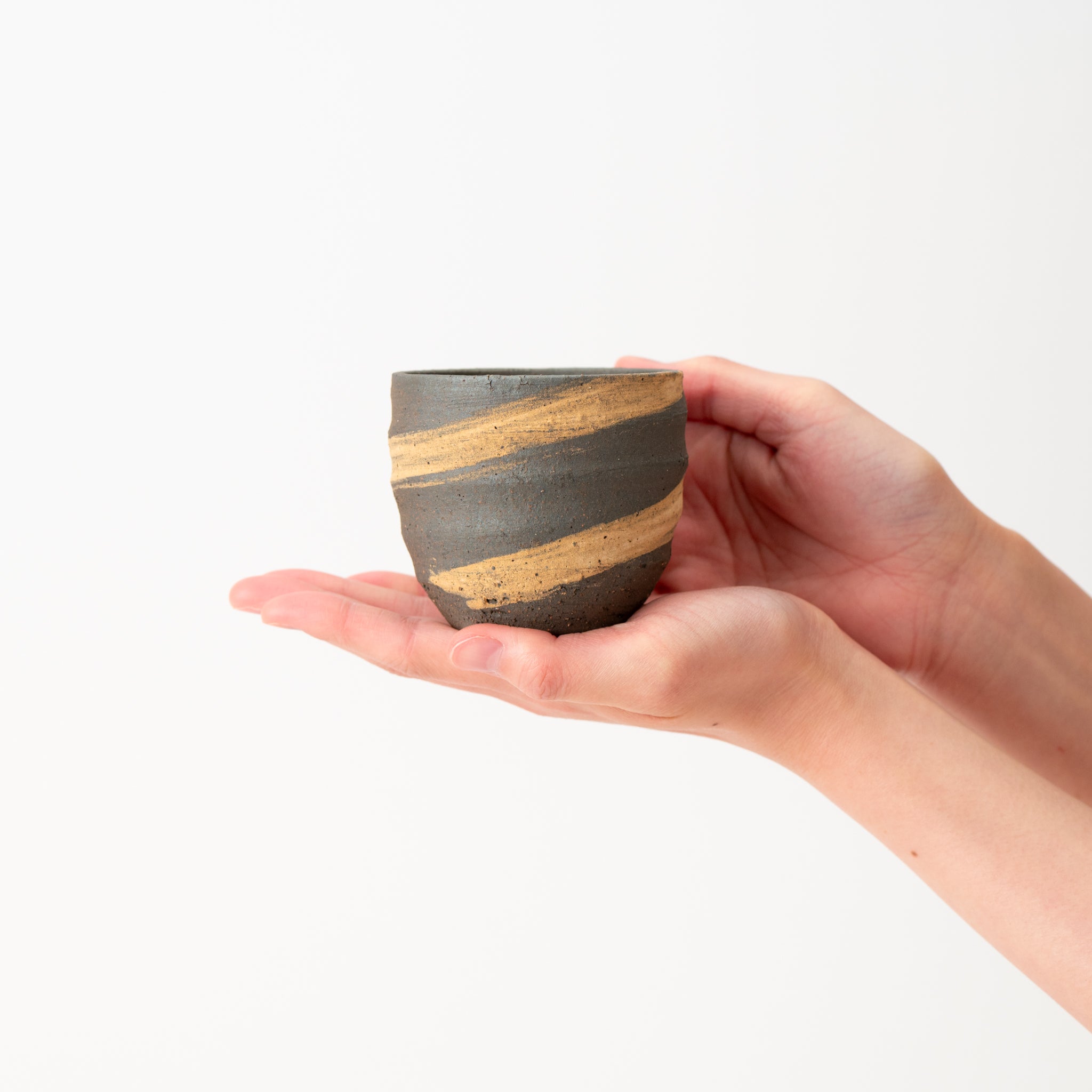 Naginowa Shigaraki Ware Brush Marks Round Japanese Bonsai Pot 3.1 in.
