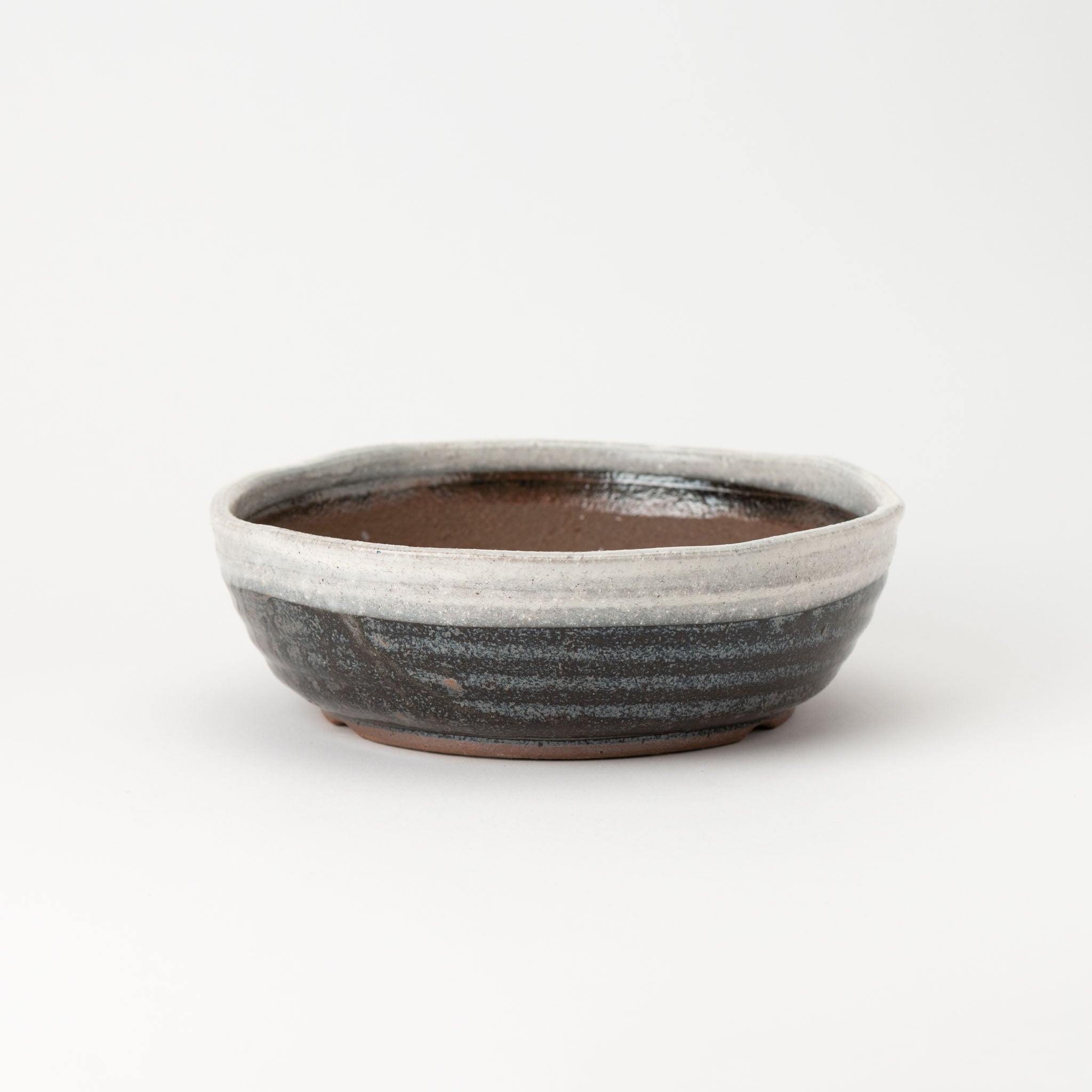 Naginowa Shigaraki Ware Thin Twisted White Glaze Japanese Bonsai Pot 8.3 in.
