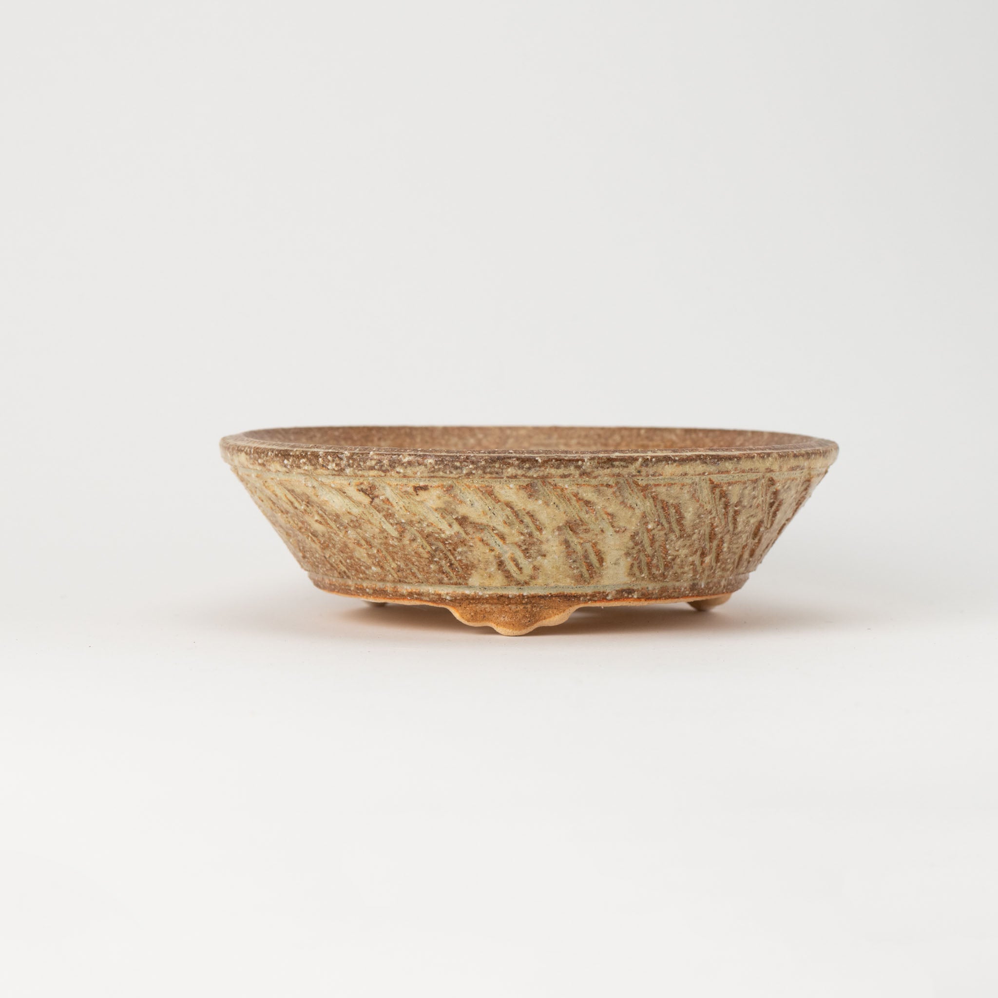 Naginowa Shigaraki Ware Curve Shaped Japanese Bonsai Pot Set of 3