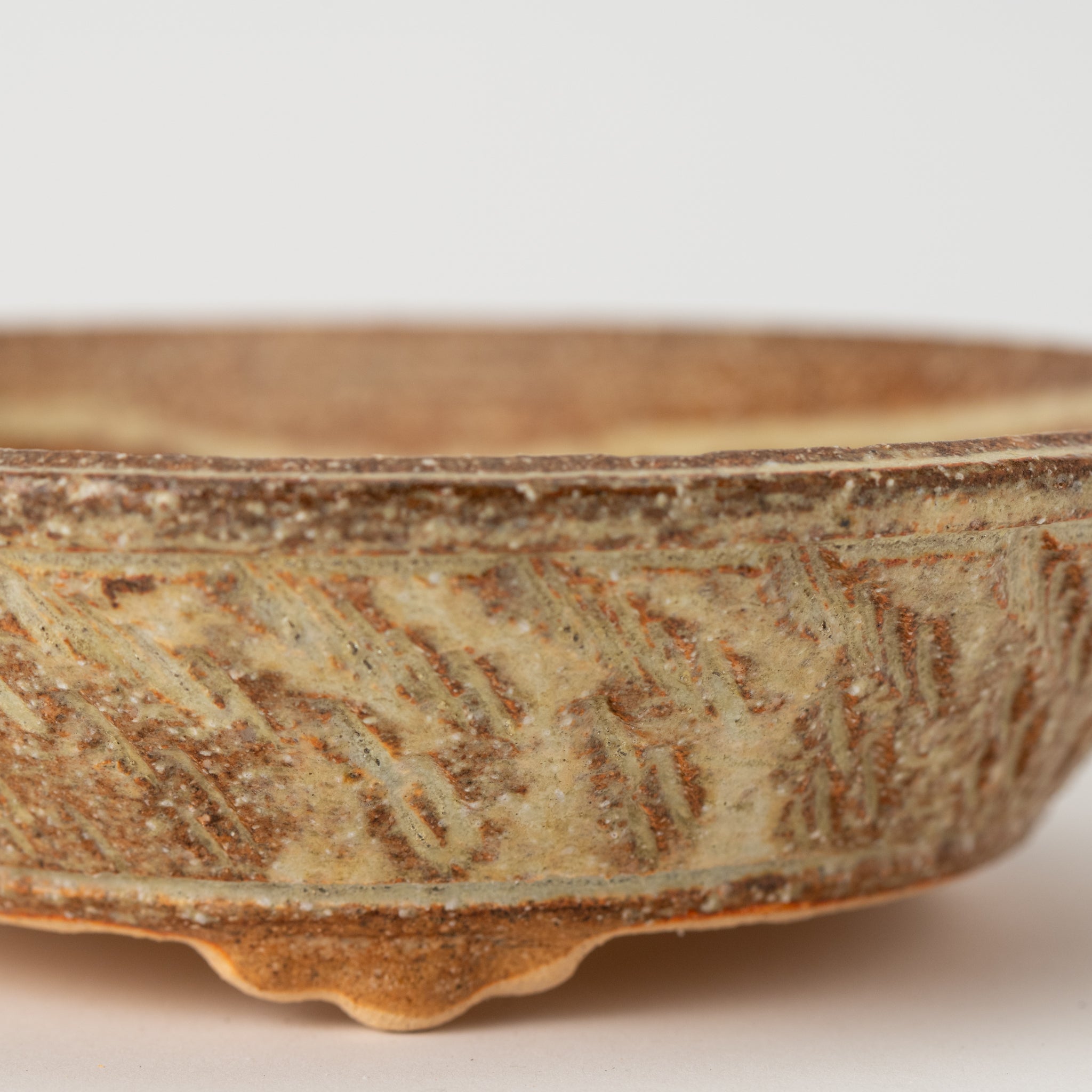 Naginowa Shigaraki Ware Curve Shaped Japanese Bonsai Pot Set of 3