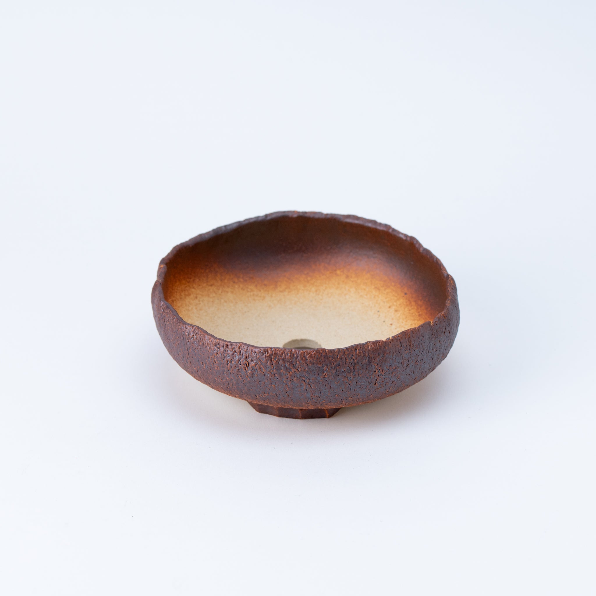 Naginowa Brown sround shape BANKO Ware Japanese Bonsai Pot 6.1 in.